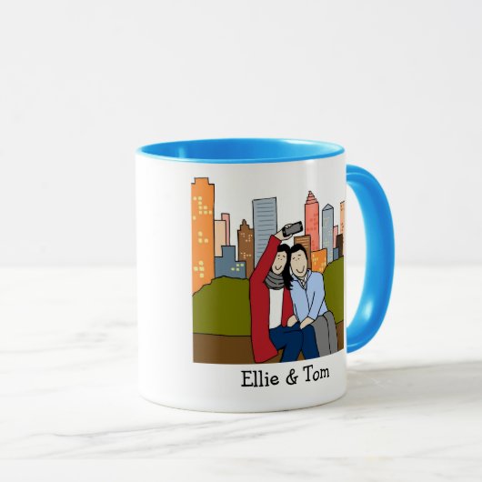 Paar met selfie-gepersonaliseerde cartoon mok (Voorkant rechts)