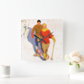 Paar met sneeuwschoenen van McClelland Barclay Vierkante Klok (Huis)