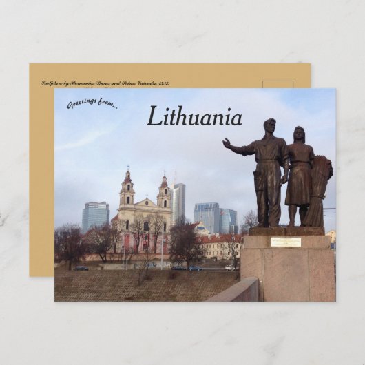 Paar met tarwesculptuur Vilnius Litouwen Briefkaart (Voorkant / Achterkant)