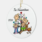 Paar met twee meisjes, hond aangepaste vakantie Or Keramisch Ornament (Links)