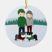 Paar met twee schnauzers kerstversiering keramisch ornament (Voorkant)