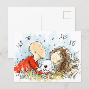 Paar met witte puppy briefkaart