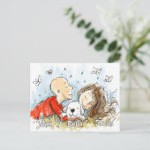 Paar met witte puppy briefkaart (Staand voorkant)