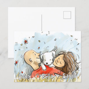Paar met witte puppy briefkaart