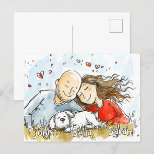 Paar met witte puppy briefkaart