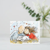 Paar met witte puppy briefkaart (Staand voorkant)