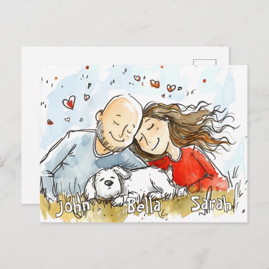 Paar met witte puppy briefkaart (Voorkant / Achterkant)