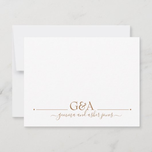 Paar minimale gouden monogram notitiekaartje (Achterkant)