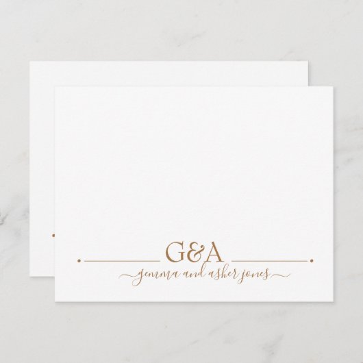 Paar minimale gouden monogram notitiekaartje (Voorkant / Achterkant)