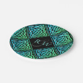 Paar Monogram Keltisch Blauw Groenboek Borden Papieren Bordje (Gekanteld)