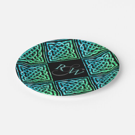 Paar Monogram Keltisch Blauw Groenboek Borden Papieren Bordje (Gekanteld)