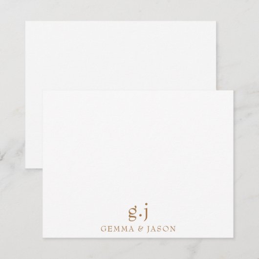 Paar Monogram Minimalist Classic Goud Wit Notitiekaartje (Voorkant / Achterkant)