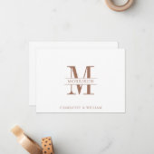 Paar Monogram Minimalist Eenvoudig Bruin en Wit Notitiekaartje (Voorkant / Achterkant in situ)