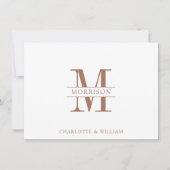 Paar Monogram Minimalist Eenvoudig Bruin en Wit Notitiekaartje (Voorkant)