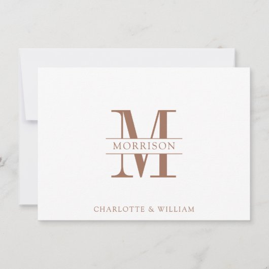 Paar Monogram Minimalist Eenvoudig Bruin en Wit Notitiekaartje (Voorkant)