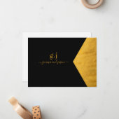 Paar Monogram Minimalist Faux Gold Folie Zwart Notitiekaartje (Voorkant / Achterkant in situ)