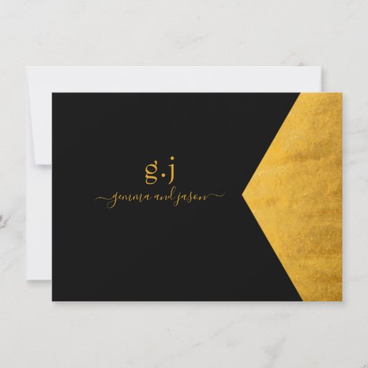 Paar Monogram Minimalist Faux Gold Folie Zwart Notitiekaartje (Voorkant)