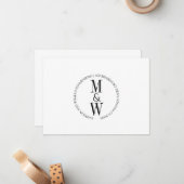 Paar Monogram Minimalist Zwart Wit Note Kaart Notitiekaartje (Voorkant / Achterkant in situ)