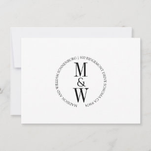 Paar Monogram Minimalist Zwart Wit Note Kaart Notitiekaartje