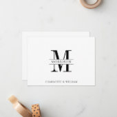 Paar Monogram Minimalist Zwart Wit Note Kaart Notitiekaartje (Voorkant / Achterkant in situ)