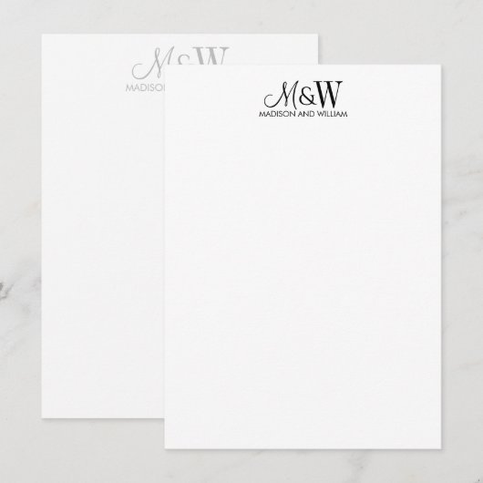 Paar Monogram Minimalist Zwart Wit Notitiekaartje (Voorkant / Achterkant)