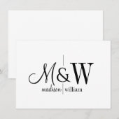 Paar Monogram Minimalist Zwart Wit Notitiekaartje (Voorkant / Achterkant)