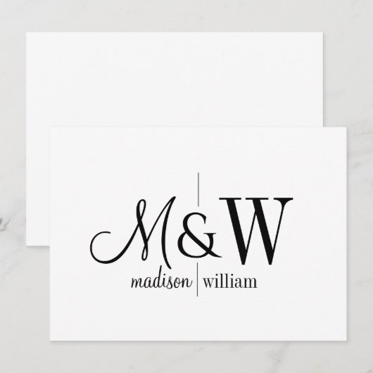 Paar Monogram Minimalist Zwart Wit Notitiekaartje (Voorkant / Achterkant)