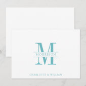 Paar Monogram Minimalistisch Blauw Groen Wit Notitiekaartje (Voorkant / Achterkant)