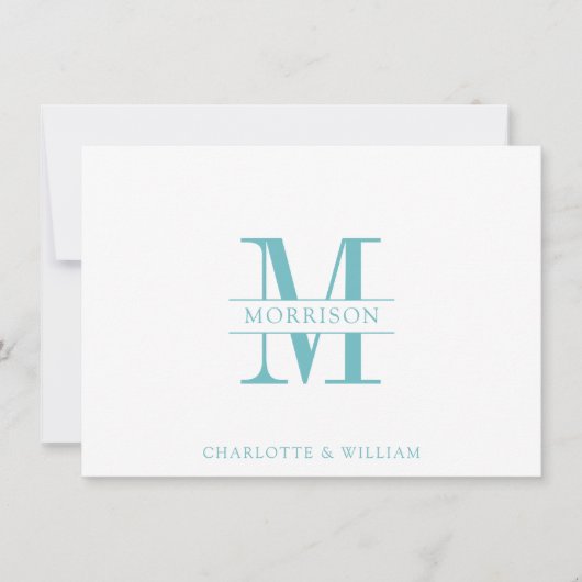 Paar Monogram Minimalistisch Blauw Groen Wit Notitiekaartje (Voorkant)