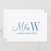 Paar Monogram Minimalistisch Blauw Script & Serif Notitiekaartje (Voorkant / Achterkant)