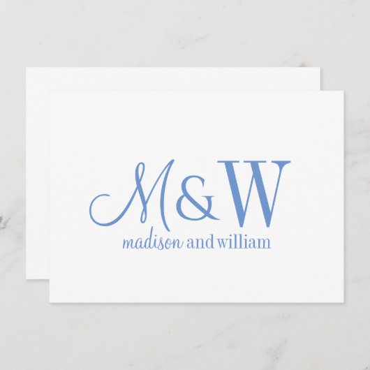 Paar Monogram Minimalistisch Blauw Script & Serif Notitiekaartje (Voorkant / Achterkant)