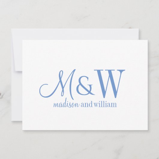 Paar Monogram Minimalistisch Blauw Script & Serif Notitiekaartje (Voorkant)