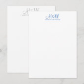 Paar Monogram Minimalistisch Blauw Wit Notitiekaartje (Voorkant / Achterkant)