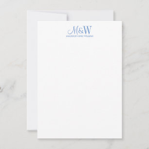 Paar Monogram Minimalistisch Blauw Wit Notitiekaartje