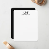 Paar Monogram Minimalistisch Eenvoudig Chique Zwar Notitiekaartje (Voorkant / Achterkant in situ)