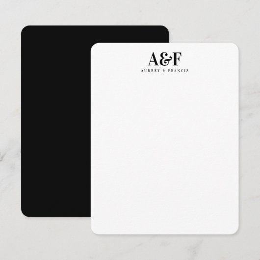Paar Monogram Minimalistisch Eenvoudig Chique Zwar Notitiekaartje (Voorkant / Achterkant)