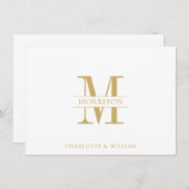 Paar Monogram Minimalistisch Eenvoudig Goud en Wit Notitiekaartje (Voorkant / Achterkant)
