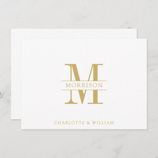 Paar Monogram Minimalistisch Eenvoudig Goud en Wit Notitiekaartje (Voorkant / Achterkant)
