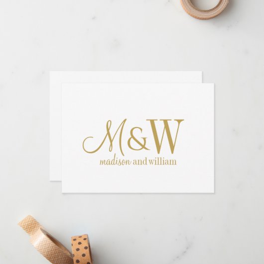 Paar Monogram Minimalistisch Goud Script & Serif Notitiekaartje (Voorkant / Achterkant in situ)