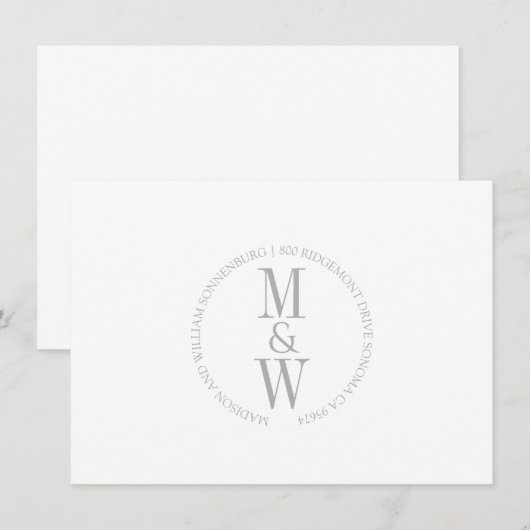 Paar Monogram Minimalistisch Grijs Notitiekaartje (Voorkant / Achterkant)