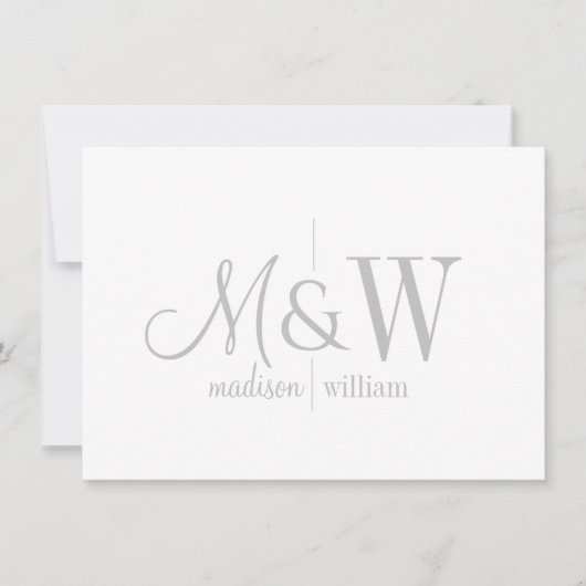 Paar Monogram Minimalistisch Grijs Script & Serif Notitiekaartje (Voorkant)