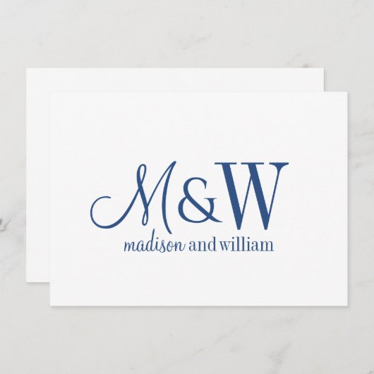 Paar Monogram Minimalistisch Navy Script & Serif Notitiekaartje (Voorkant / Achterkant)
