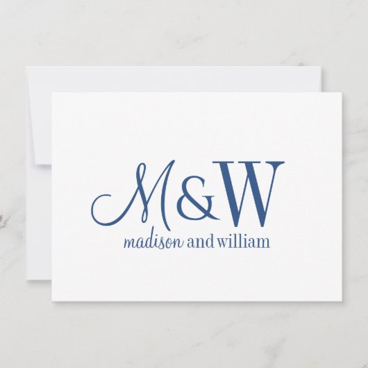 Paar Monogram Minimalistisch Navy Script & Serif Notitiekaartje (Voorkant)