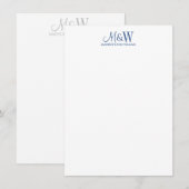 Paar Monogram Minimalistisch Navy Wit Notitiekaartje (Voorkant / Achterkant)