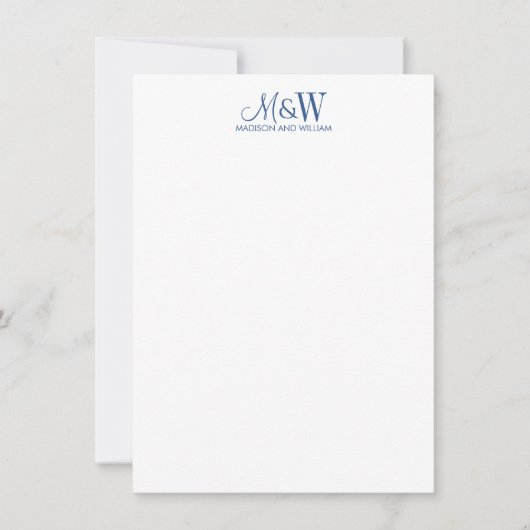 Paar Monogram Minimalistisch Navy Wit Notitiekaartje (Voorkant)
