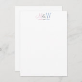 Paar Monogram Minimalistisch Roze Blauw Script Ser Notitiekaartje (Voorkant / Achterkant)