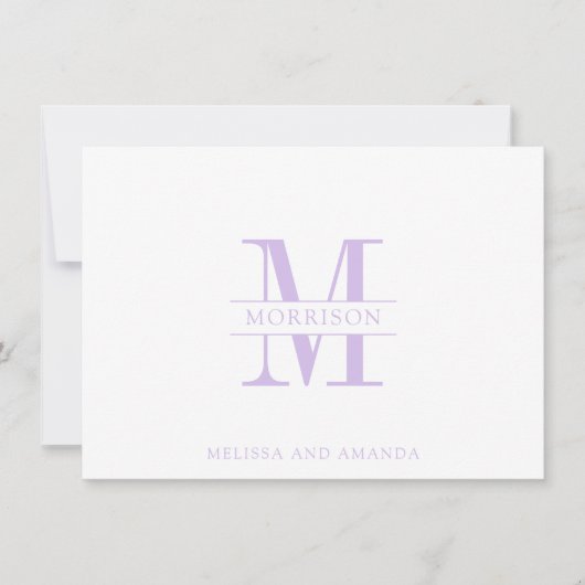 Paar Monogram Minimalistische Lavendel Note Kaart Notitiekaartje (Voorkant)