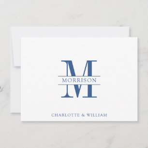Paar Monogram Minimalistische Navy White Note Kaar Notitiekaartje
