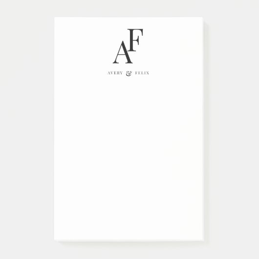 Paar Monogram zwart en wit elegant eenvoudig Post-it® Notes (Voorkant)