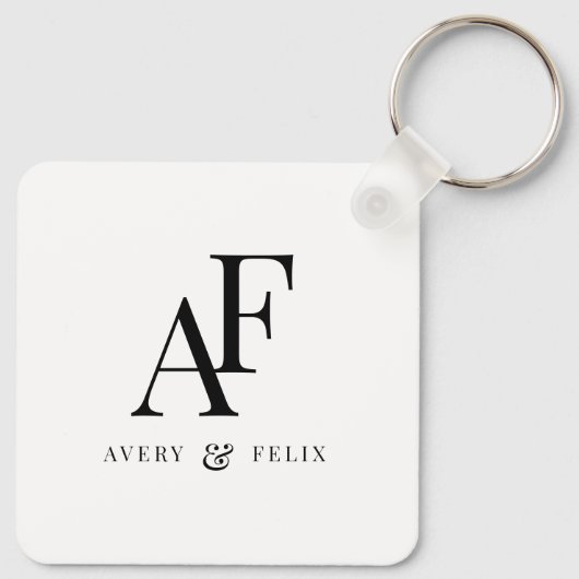 Paar Monogram zwart en wit elegant eenvoudig Sleutelhanger (Achterkant)